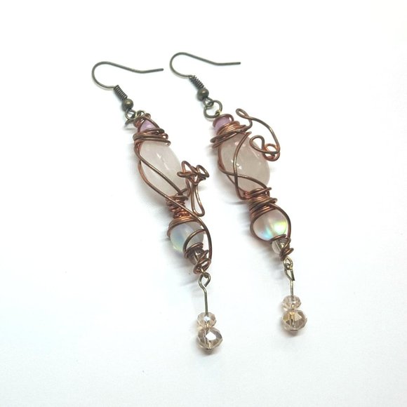 Rose Quartz Mystic Aura Quartz Crystal Earrings - Picture 3 of 7